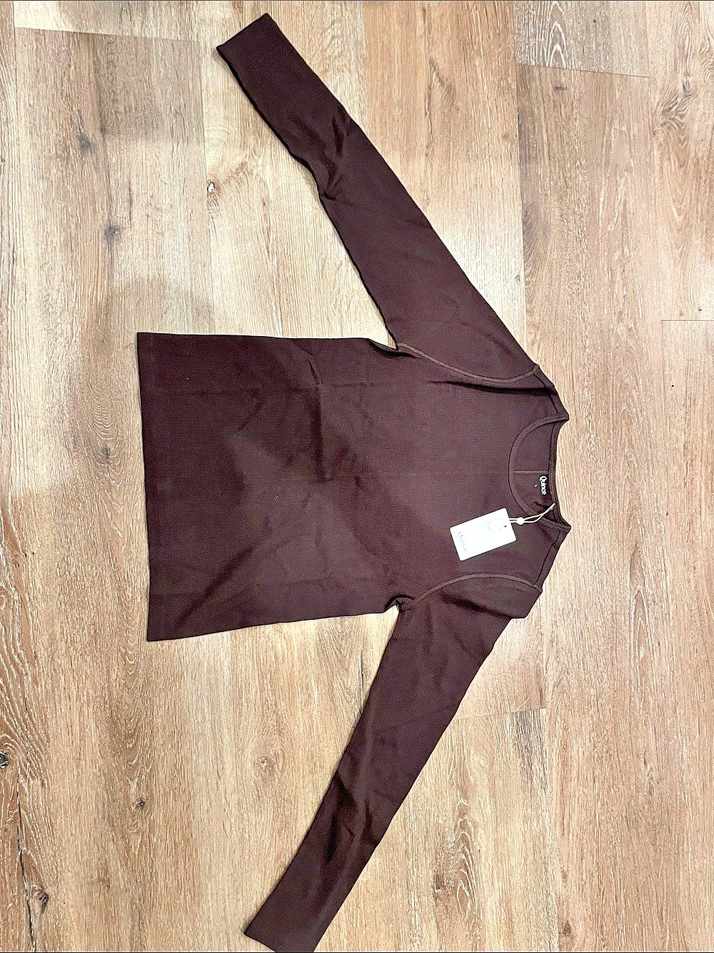 Quince Organic Cotton Micro-Rib Long Sleeve Tee Brown Large